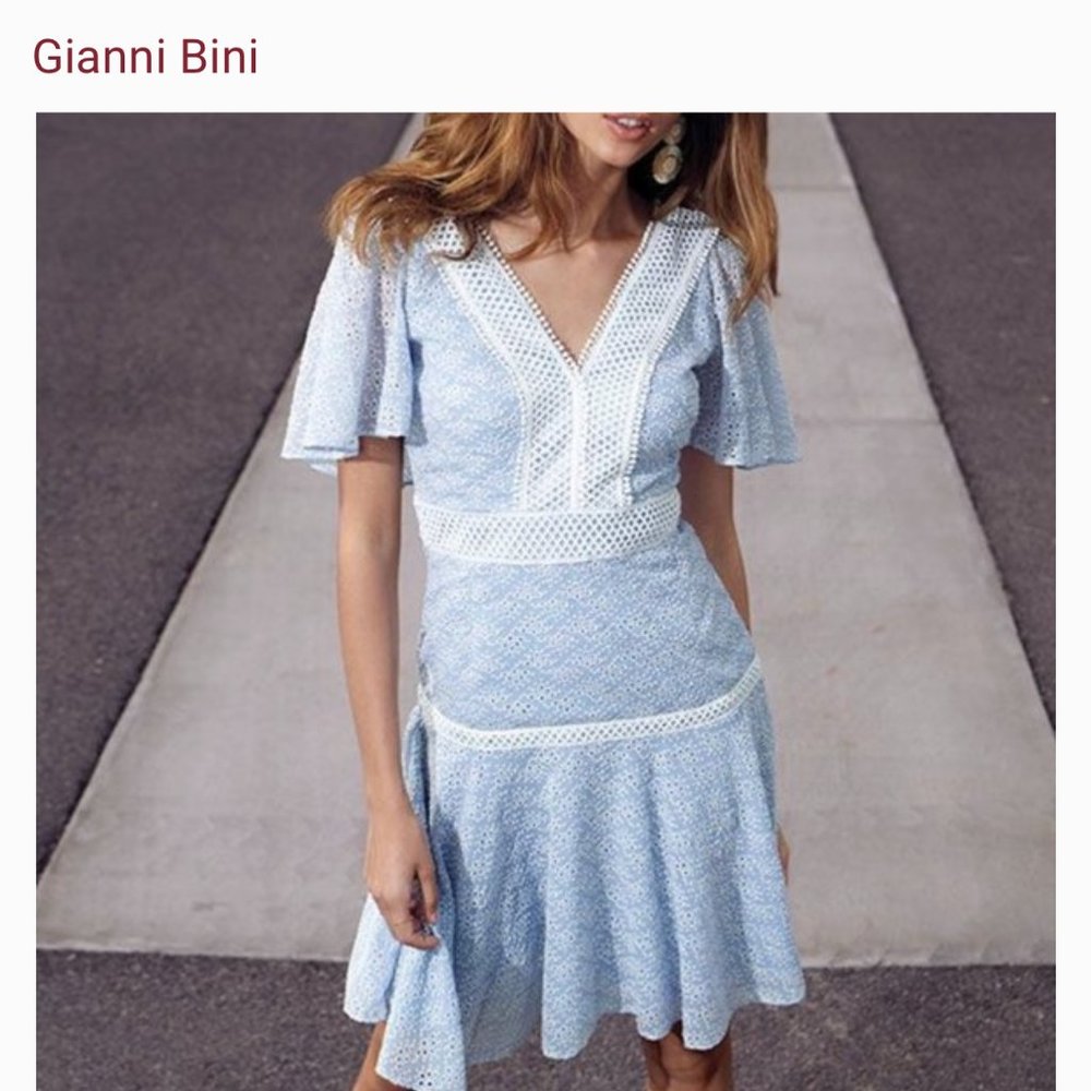 Gianni Bini Ice Blue White Alice Embroidery Lace